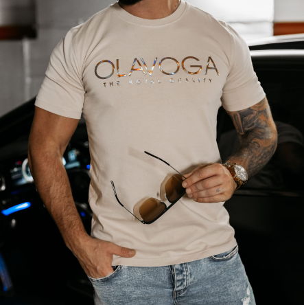 T-SHIRT MĘSKI GLOW BEŻOWY  - OLAVOGA