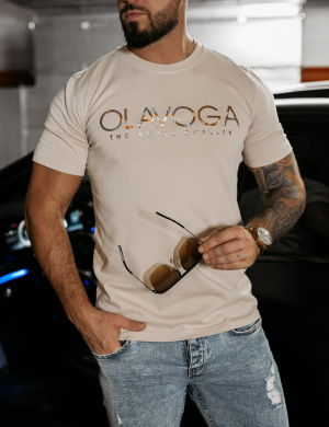 T-SHIRT MĘSKI GLOW BEŻOWY  - OLAVOGA