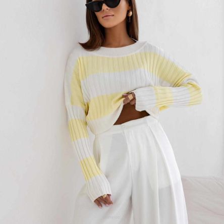 SWETER Milo Stripes L. Beige Żółty - COCOMORE