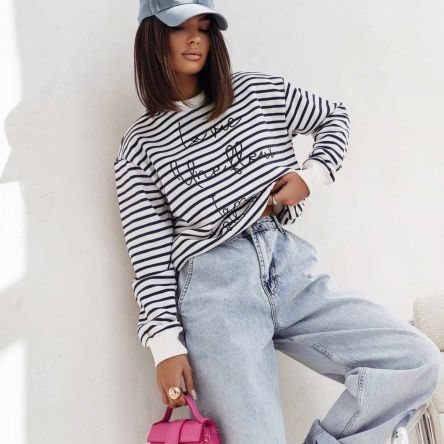 BLUZA W BIAŁO – GRANATOWE PASY - COCOMORE