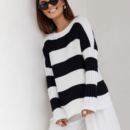 SWETER Milo Stripes L. Beige Czarny - COCOMORE