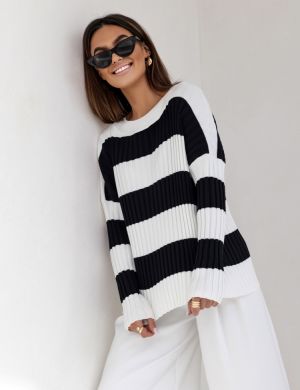 SWETER Milo Stripes L. Beige Czarny - COCOMORE