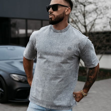 T-SHIRT MĘSKI OVERSIZE MEN WASHED GREY -OLAVOGA