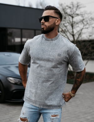 T-SHIRT MĘSKI OVERSIZE MEN WASHED GREY -OLAVOGA
