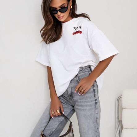 T-SHIRT DAMSKI Cherries Biały - COCOMORE