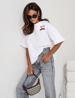 T-SHIRT DAMSKI Cherries Biały - COCOMORE