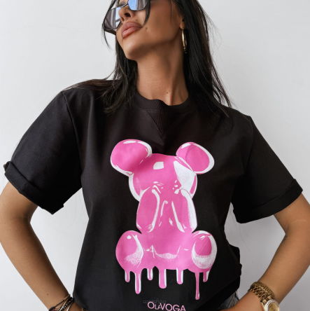 T-shirt damski GO ON 2025 czarny - OLAVOGA