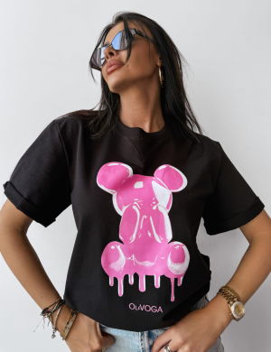 T-shirt damski GO ON 2025 czarny - OLAVOGA