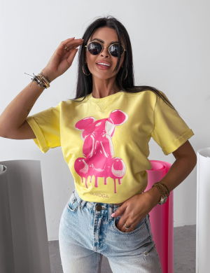 T-shirt damski GO ON 2025 żółty   - OLAVOGA