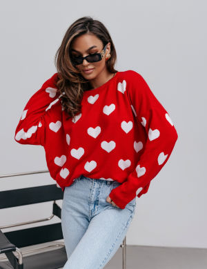 SWETER SERDUSZKA CZERWONY- COCOMORE