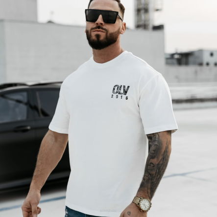 T-shirt męski BAKAR 2025 Ecru -OLAVOGA