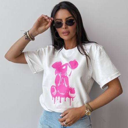 T-shirt damski GO ON 2025 ecru - OLAVOGA
