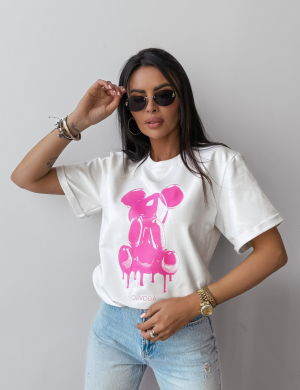 T-shirt damski GO ON 2025 ecru - OLAVOGA
