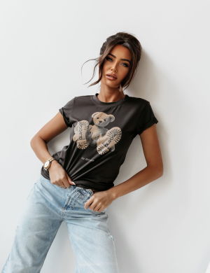T-SHIRT DAMSKI NALLE 2025 BRĄZOWY - OLAVOGA