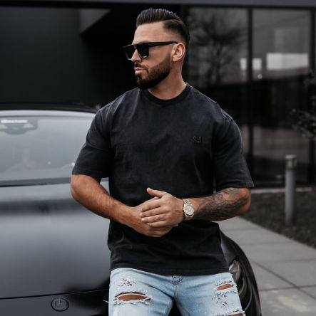 T-SHIRT MĘSKI OVERSIZE MEN WASHED BLACK -OLAVOGA