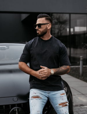 T-SHIRT MĘSKI OVERSIZE MEN WASHED BLACK -OLAVOGA