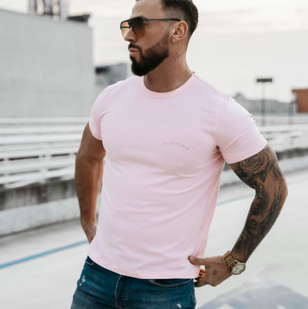 T-shirt męski SWEET PEONY 2025 pudrowy róż  -OLAVOGA