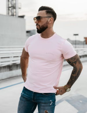T-shirt męski SWEET PEONY 2025 pudrowy róż  -OLAVOGA