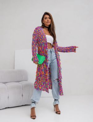 KARDIGAN SWETER MULTICOLOR Z FRĘDZLAMI OMBRE -COCOMORE