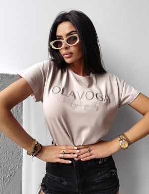 T-shirt damski HOLLYHOCK 2025 beż  - OLAVOGA